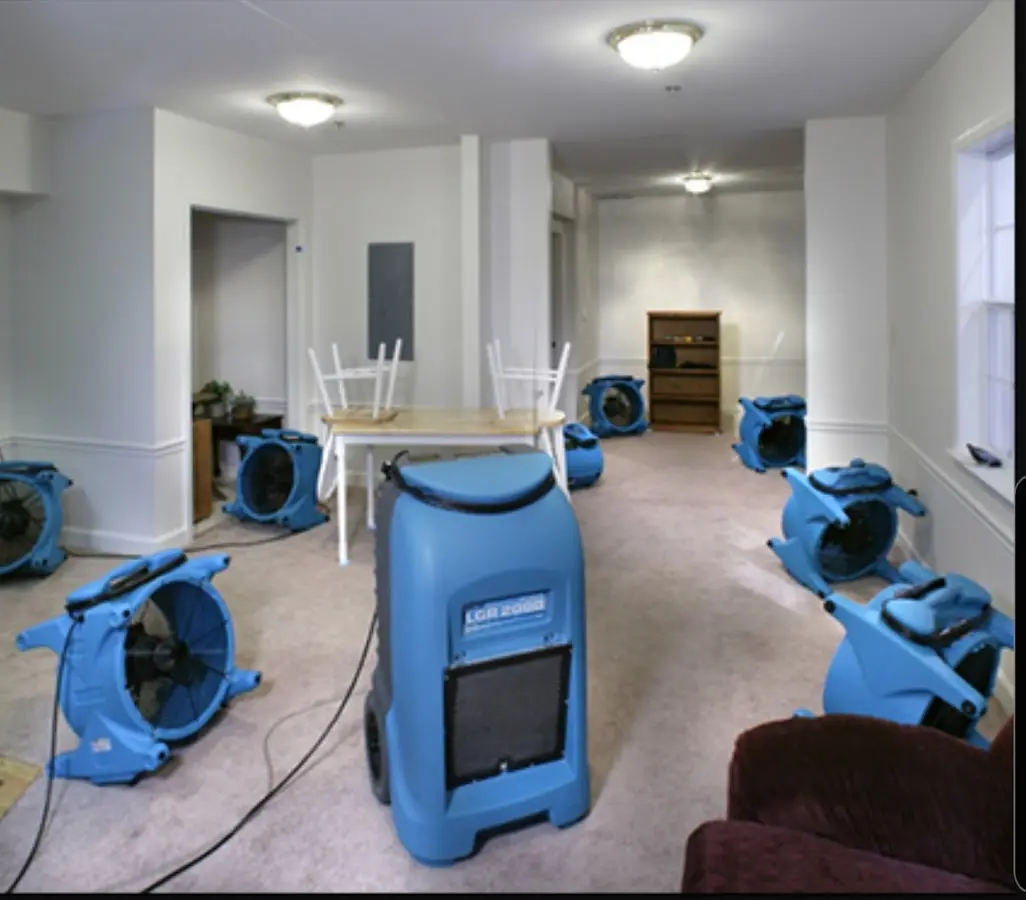 Air movers and dehumidifier setup for Water Extraction & Removal in Black Diamond