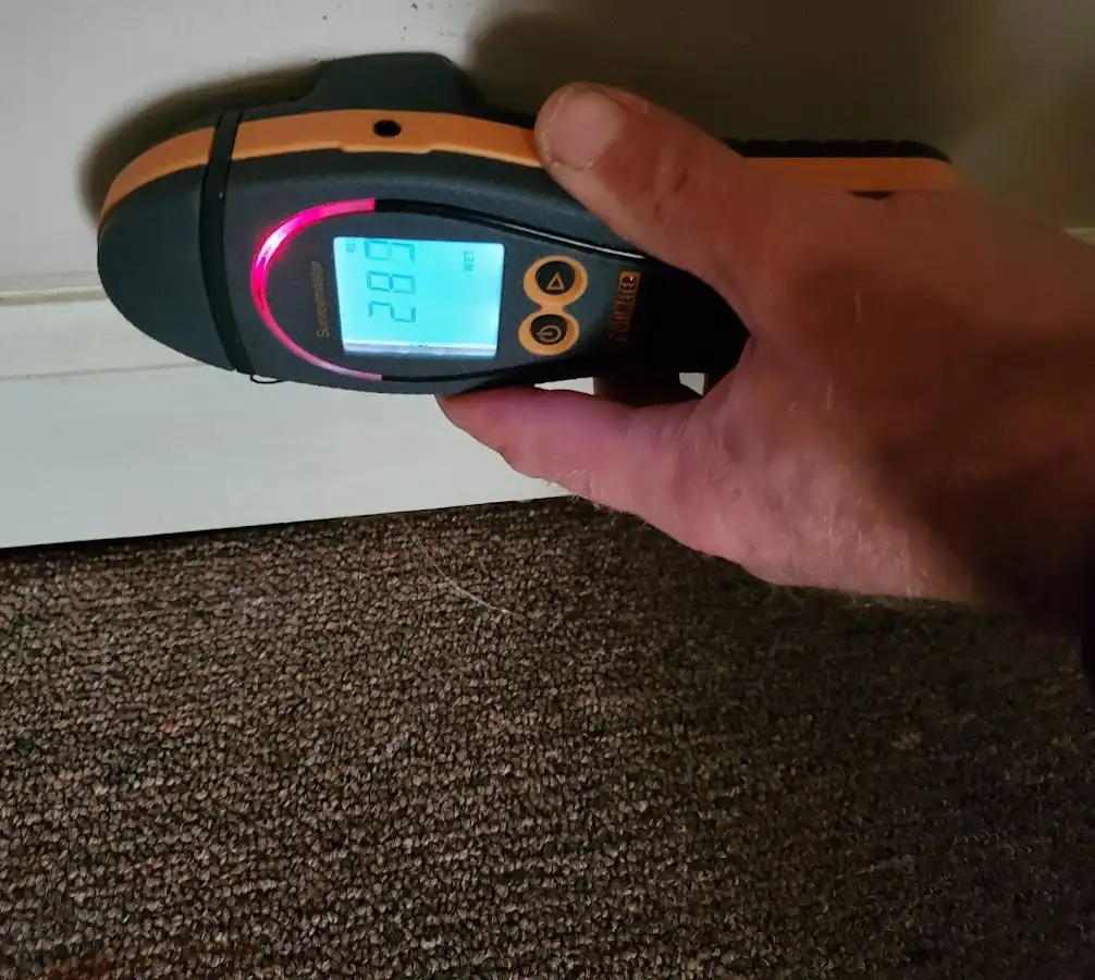 Moisture detection at baseboard during Burst Pipe Cleanup in Black Diamond